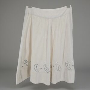 Fransa Ivory 100% Cotton Embroidered Paisley Midi Skirt Boho Cottagecore US 8